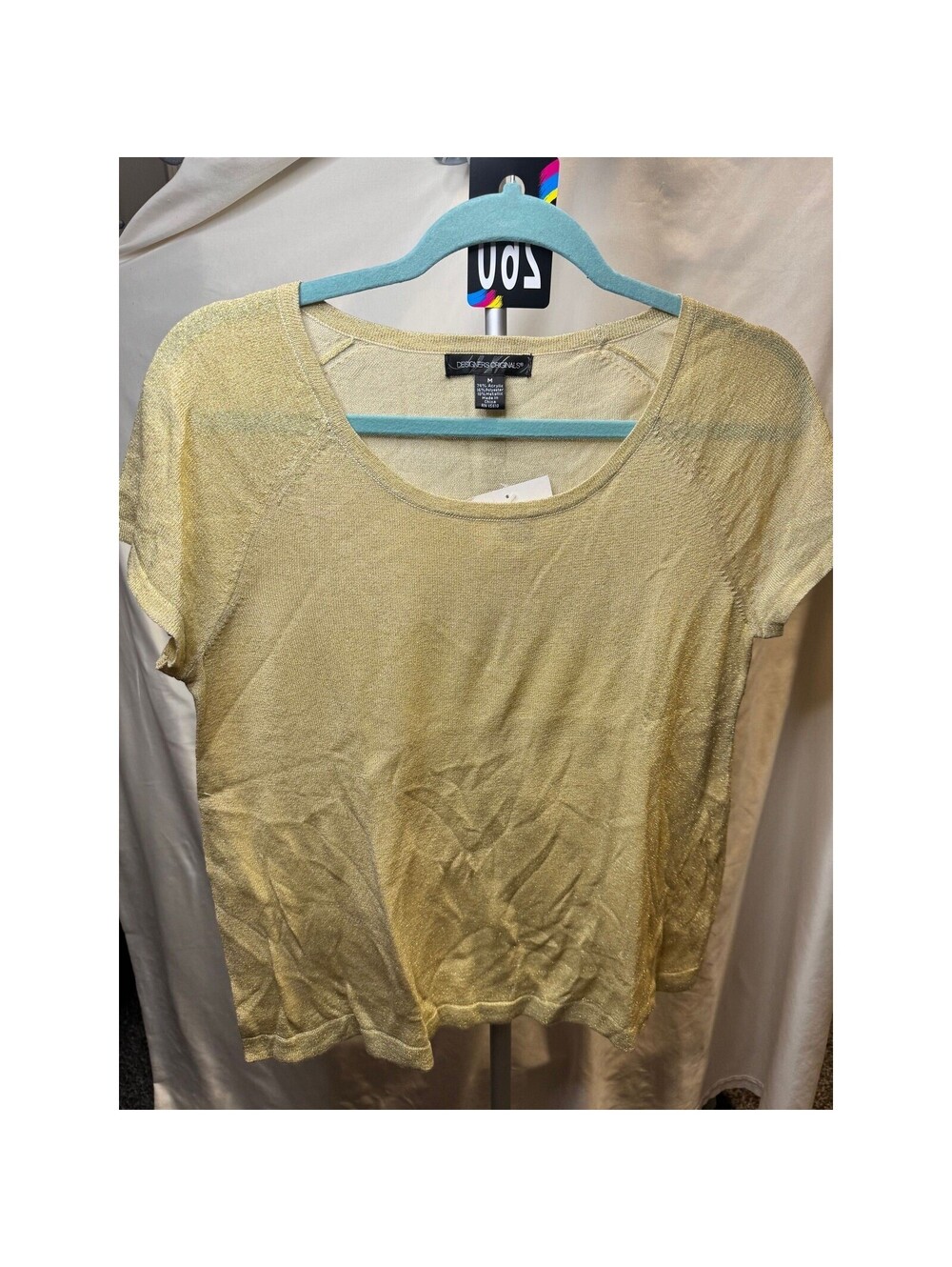 260 Designers Originals Gold Metallic Shimmer Scoop Neck Top Buff Beige M NWT